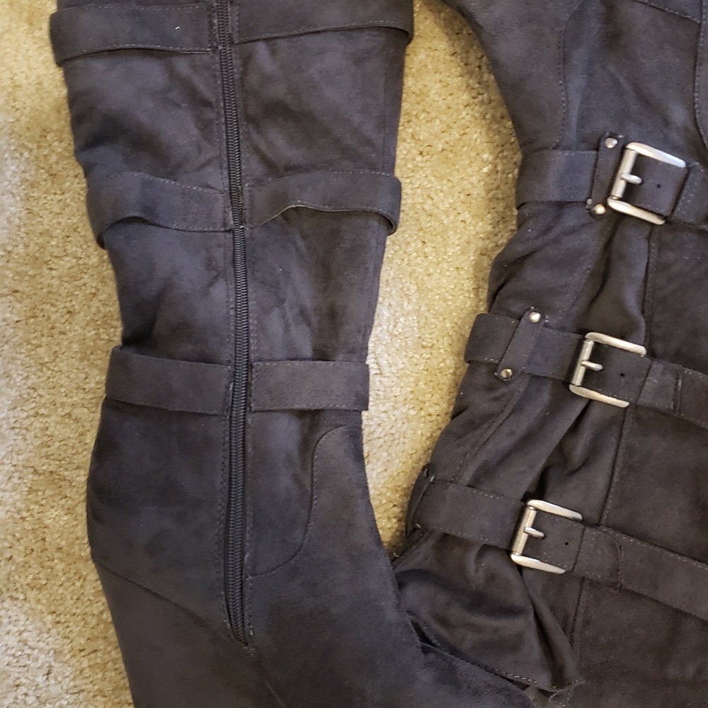All gray wedge boots